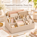 Ravorixa™ Linen Nest – Premium Fabric Desktop Organizer, Minimalist Multi-Compartment Stationery Storage Box for Office Supplies, Journals & Creative Tools