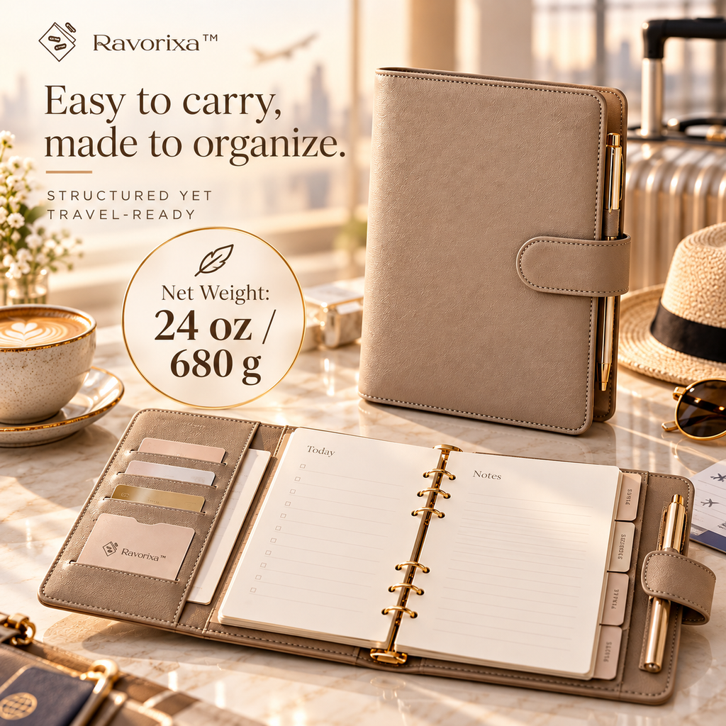 Ravorixa™ Studio Agenda – Premium A5 Refillable Planner, Elegant Faux Leather Notebook Organizer with Card Pockets & Pen Loop for Business & Travel