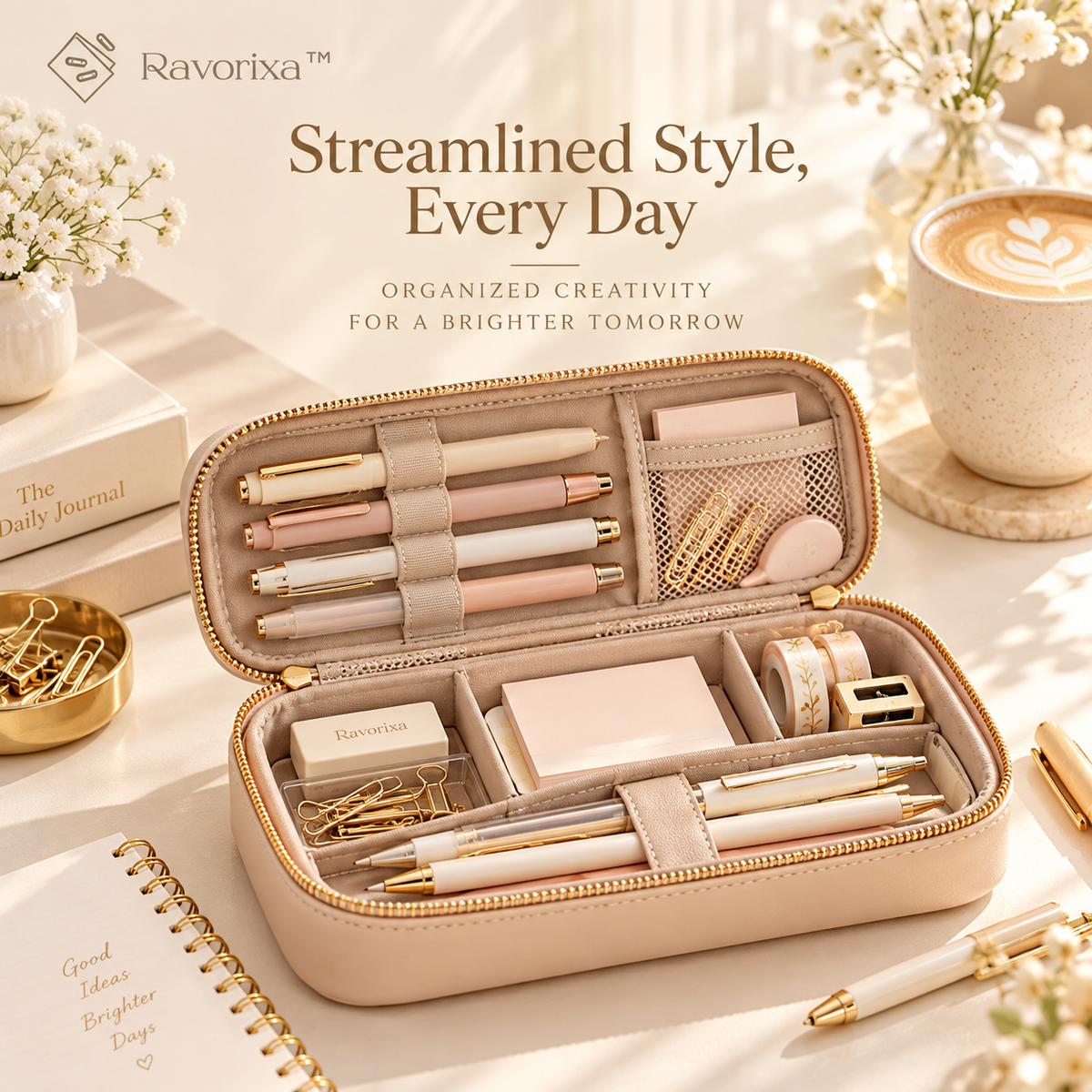 Ravorixa™ Forma Case – Premium Faux Leather Pencil Case, Minimalist Zippered Stationery Organizer with Interior Compartments for Pens, Pencils & Desk Essentials