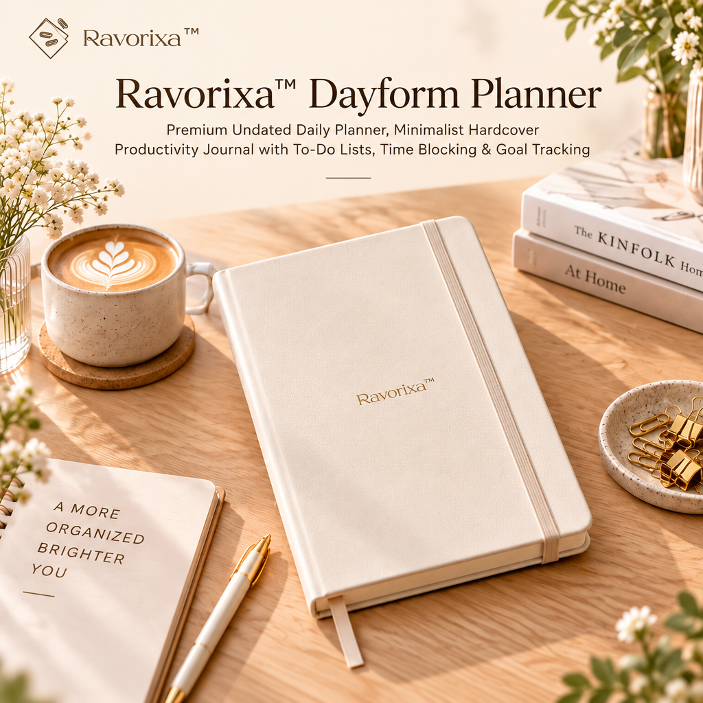 Ravorixa™ Dayform Planner – Premium Undated Daily Planner, Minimalist Hardcover Productivity Journal with To-Do Lists, Time Blocking & Goal Tracking