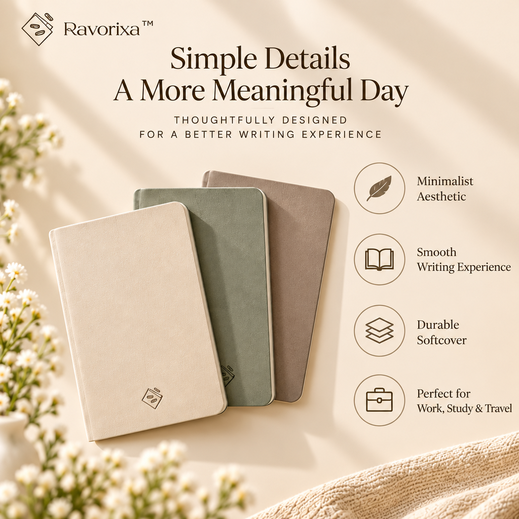Ravorixa™ Mellow Pages – Softcover Notebook Set of 3, Neutral-Tone Minimalist Writing Journals for Everyday Notes, Travel & Creative Planning