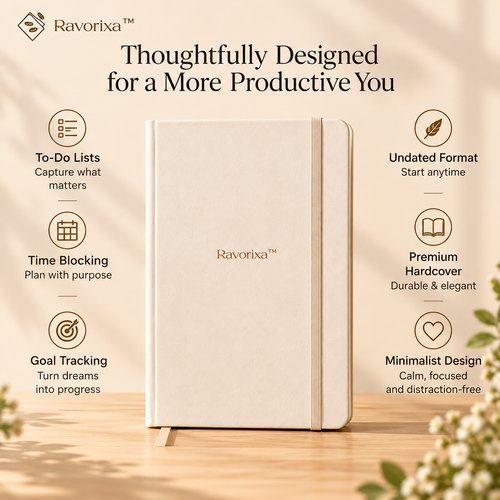 Ravorixa™ Dayform Planner – Premium Undated Daily Planner, Minimalist Hardcover Productivity Journal with To-Do Lists, Time Blocking & Goal Tracking