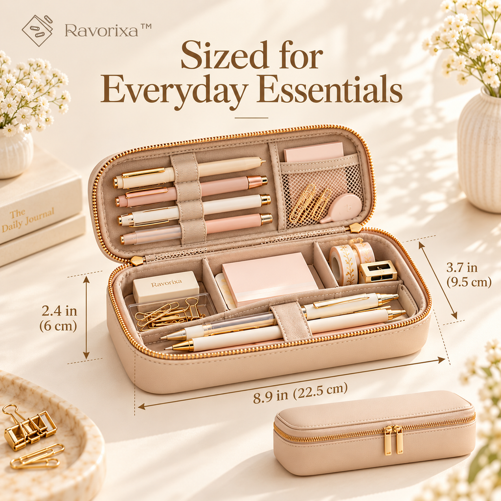 Ravorixa™ Forma Case – Premium Faux Leather Pencil Case, Minimalist Zippered Stationery Organizer with Interior Compartments for Pens, Pencils & Desk Essentials