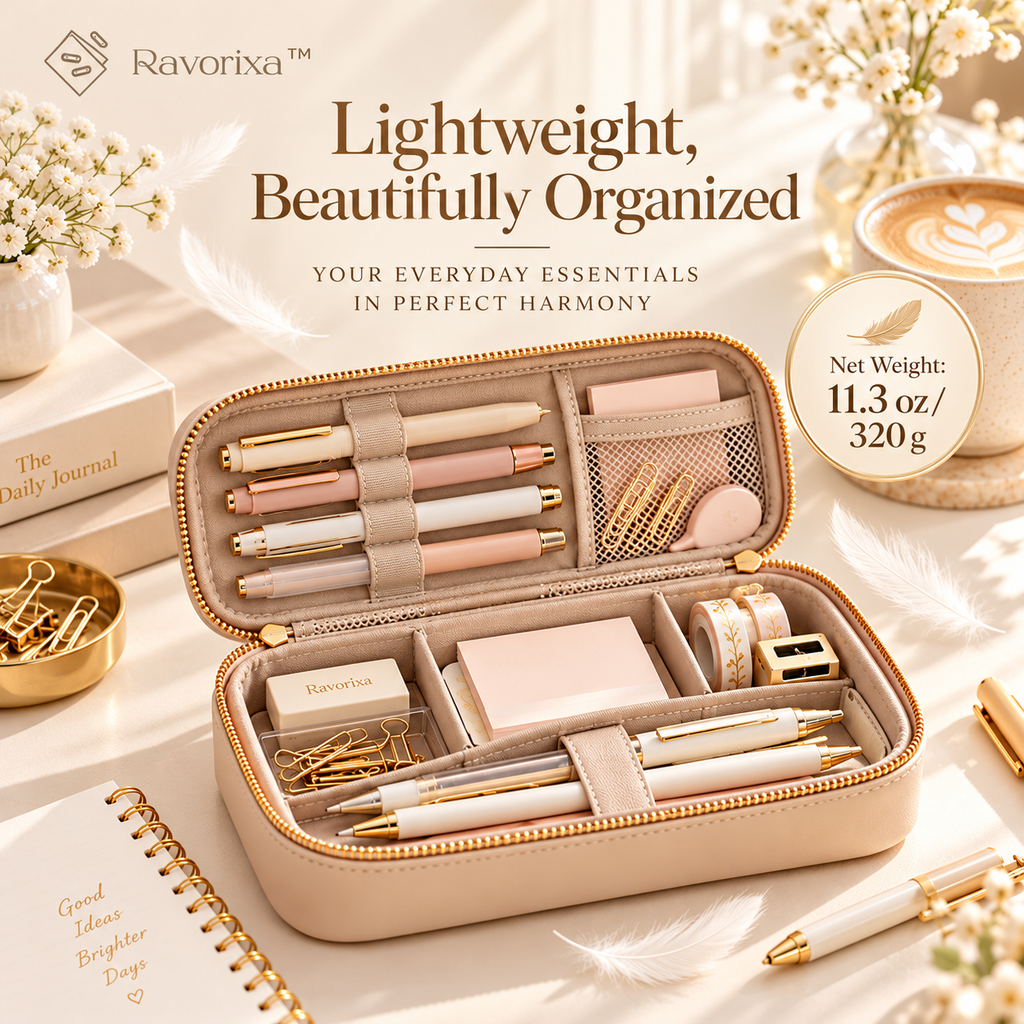 Ravorixa™ Forma Case – Premium Faux Leather Pencil Case, Minimalist Zippered Stationery Organizer with Interior Compartments for Pens, Pencils & Desk Essentials