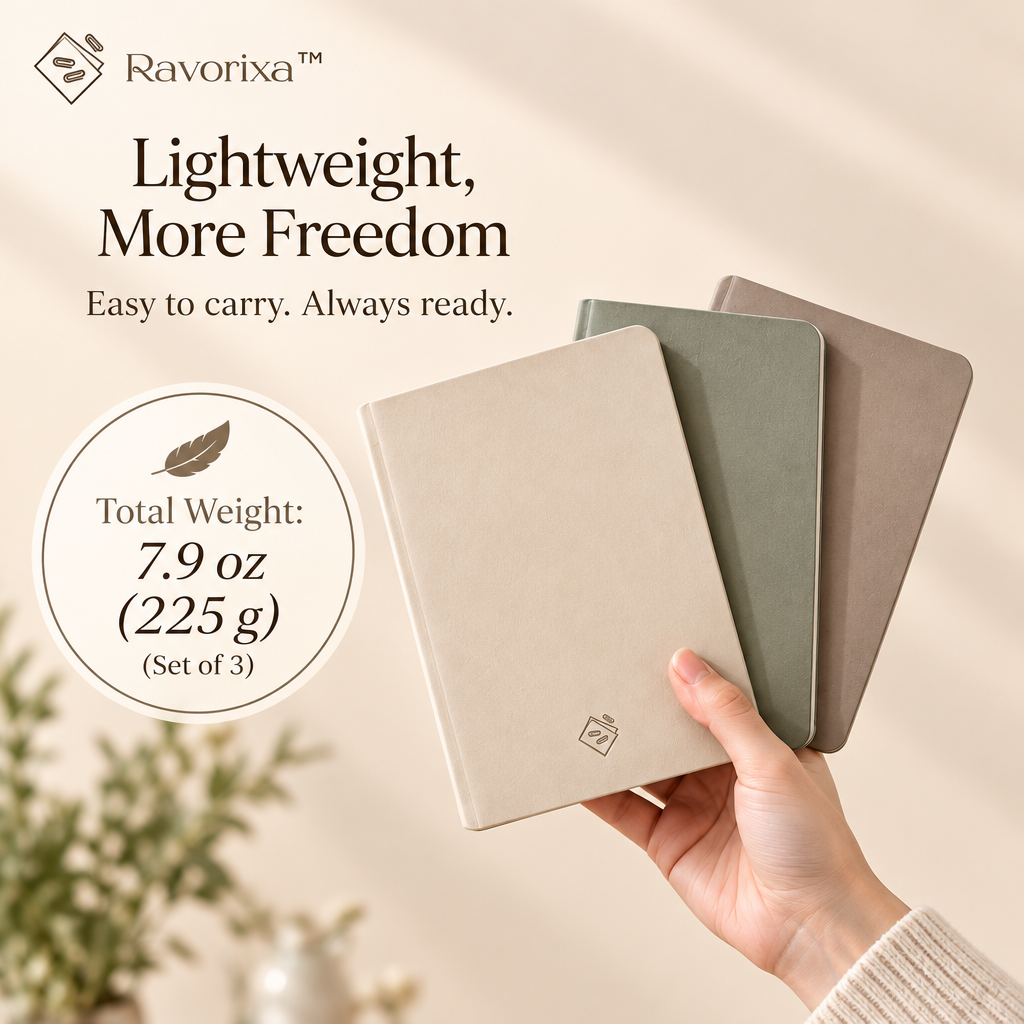 Ravorixa™ Mellow Pages – Softcover Notebook Set of 3, Neutral-Tone Minimalist Writing Journals for Everyday Notes, Travel & Creative Planning