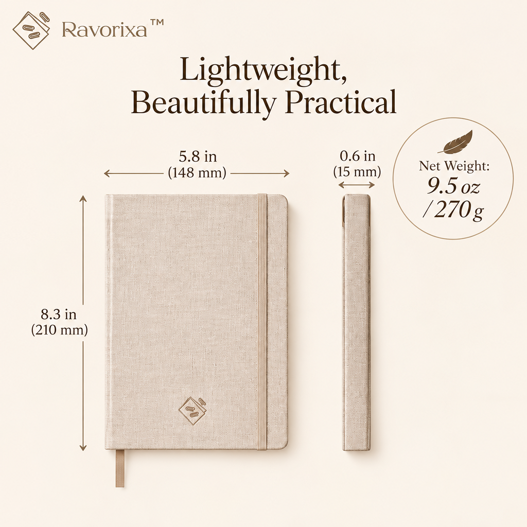 Ravorixa™ Solenne Journal – Premium Linen Hardcover Notebook, Minimalist A5 Lined Writing Journal with Ribbon Bookmark for Work, Study & Daily Reflections