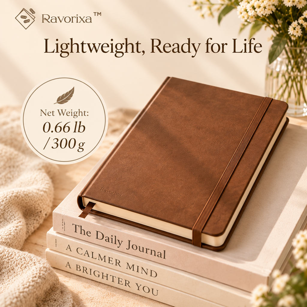Ravorixa™ Atelier Notes – Elegant Faux Leather A5 Notebook, Minimalist Hardcover Writing Journal with Elastic Closure for Office, Meetings & Everyday Notes
