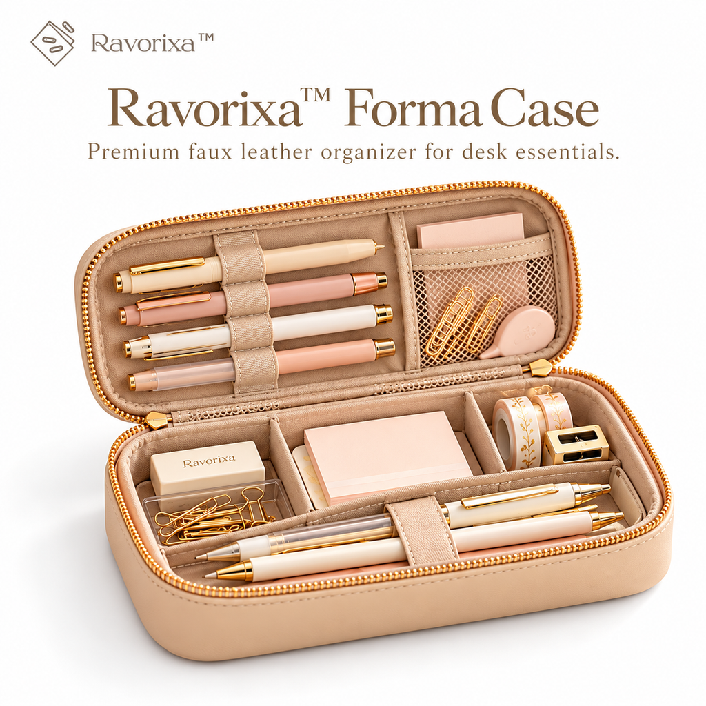 Ravorixa™ Forma Case – Premium Faux Leather Pencil Case, Minimalist Zippered Stationery Organizer with Interior Compartments for Pens, Pencils & Desk Essentials