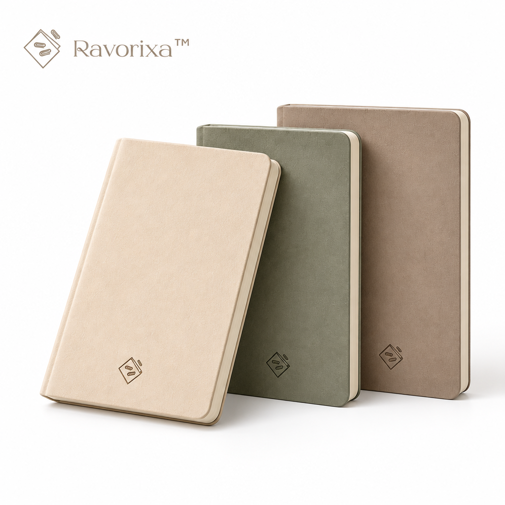 Ravorixa™ Mellow Pages – Softcover Notebook Set of 3, Neutral-Tone Minimalist Writing Journals for Everyday Notes, Travel & Creative Planning