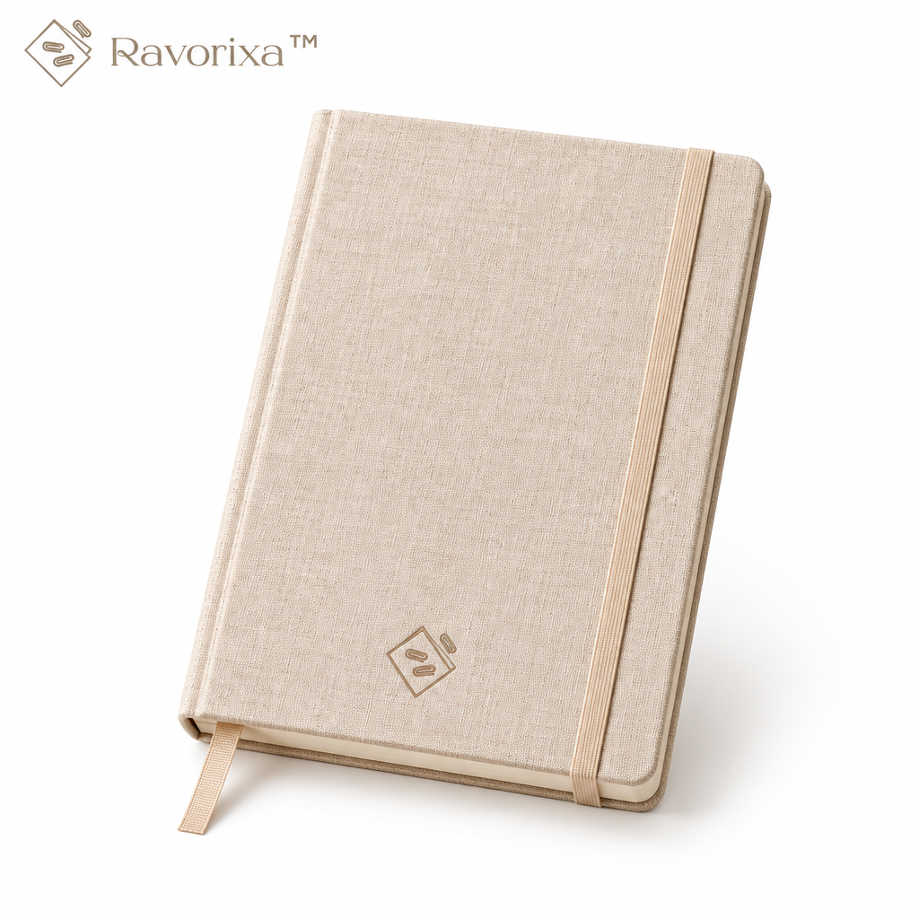 Ravorixa™ Solenne Journal – Premium Linen Hardcover Notebook, Minimalist A5 Lined Writing Journal with Ribbon Bookmark for Work, Study & Daily Reflections
