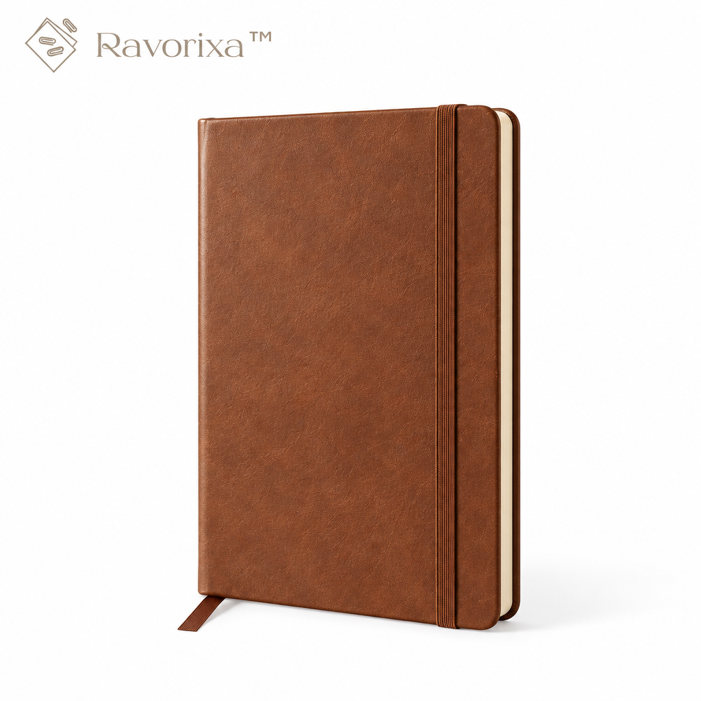 Ravorixa™ Atelier Notes – Elegant Faux Leather A5 Notebook, Minimalist Hardcover Writing Journal with Elastic Closure for Office, Meetings & Everyday Notes